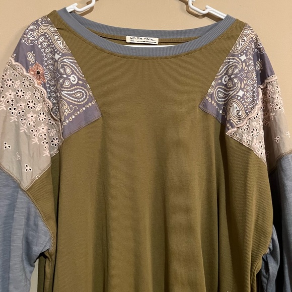 FREE PEOPLE We The Free Feelin It Tee Army Combo Patchwork Boho Oversized Small - Picture 4 of 12